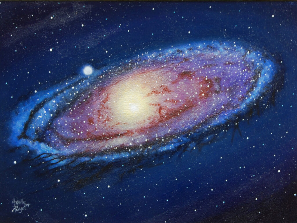 Peinture à l'acrylique de la galaxie Andromède par Arielle Payet