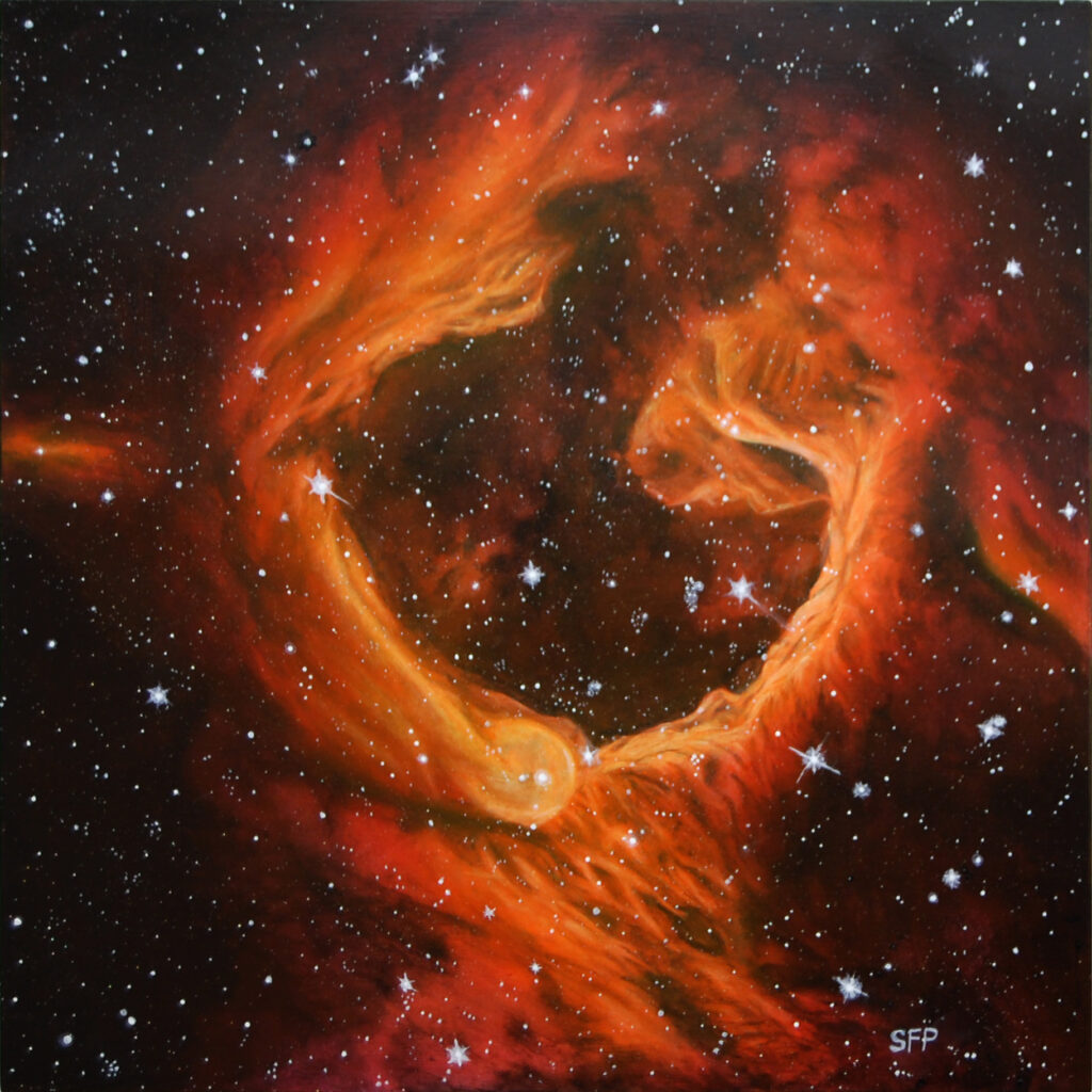 Peinture à l'acrylique de l'objet céleste RCW79 par Arielle Payet intitulée "L'anneau de feu"