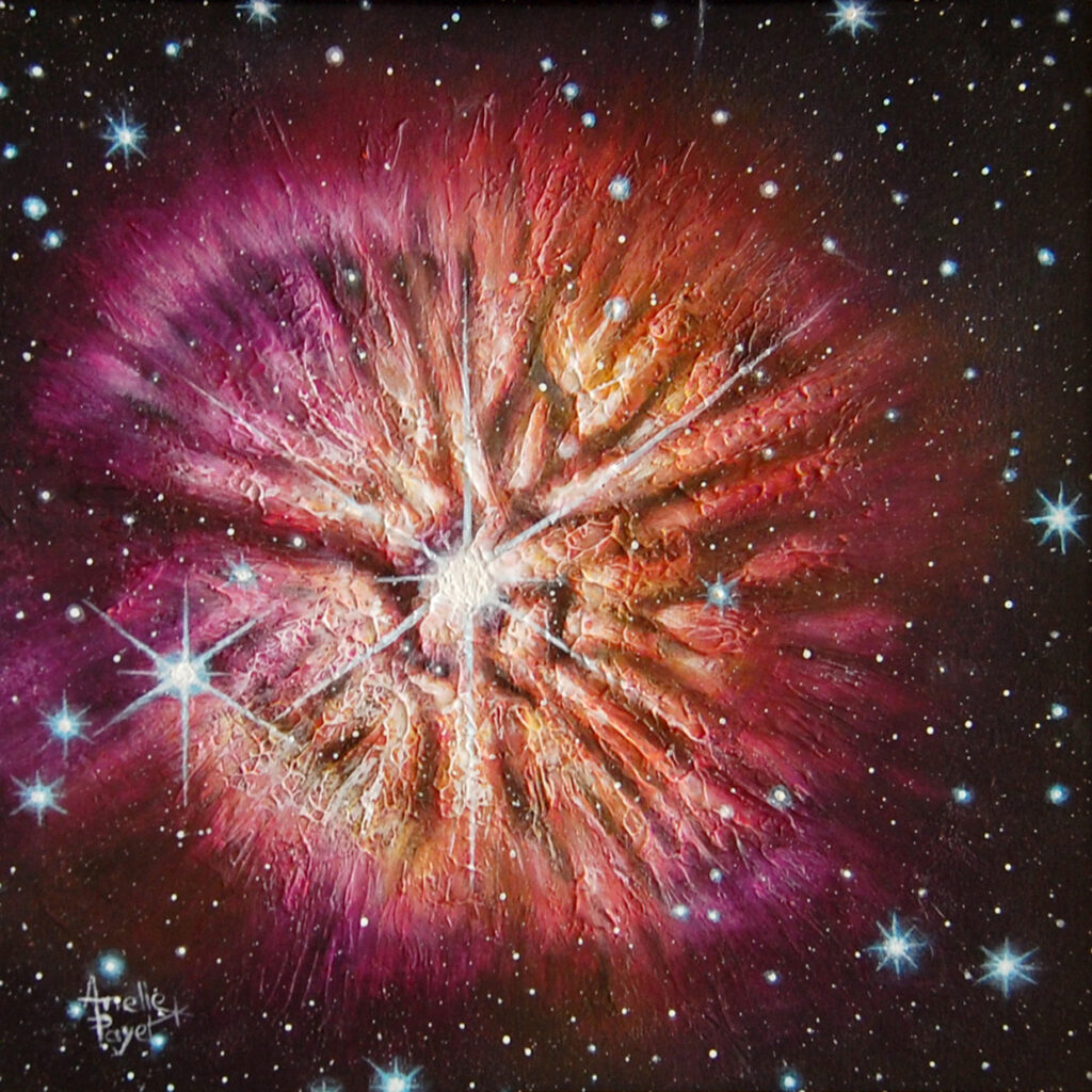 Peinture à l'acrylique de l’étoile Wolf-Rayet 124 par Arielle Payet intitulée "Bloom"