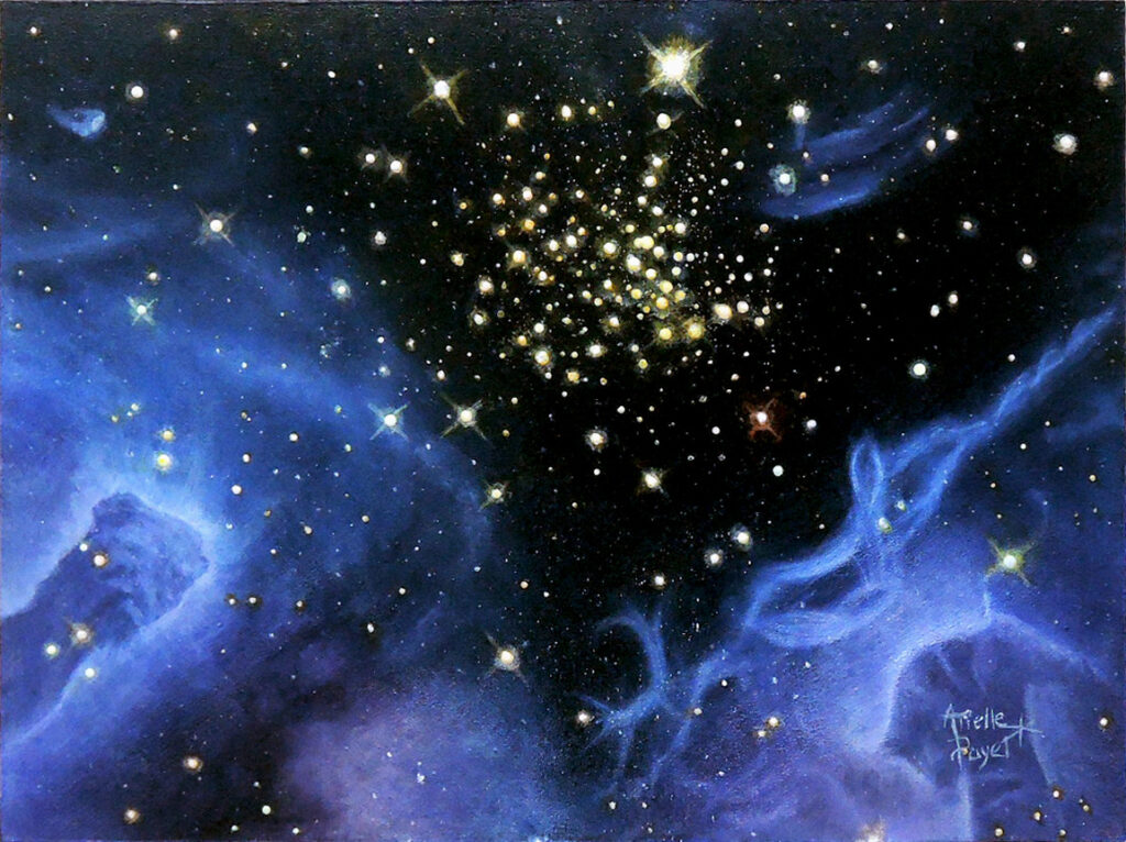 Peinture à l'acrylique de la nébuleuse NGC 3603 par Arielle Payet intitulée "Jewel box"