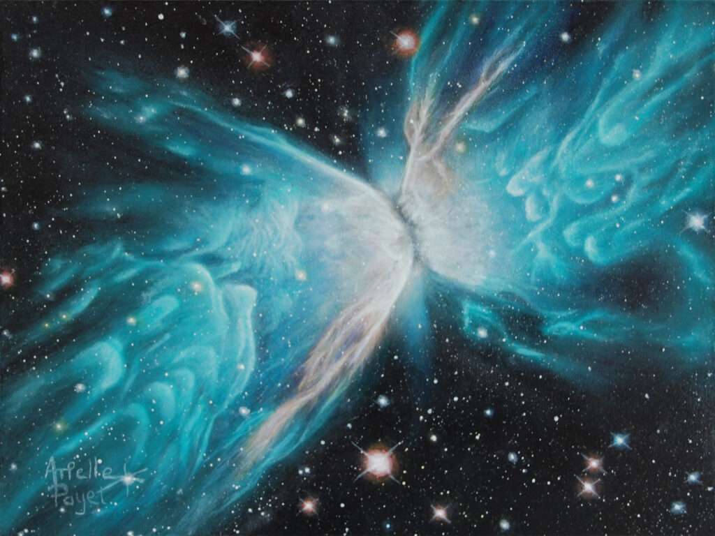 Peinture à l'acrylique de la nébuleuse du papillon par Arielle Payet