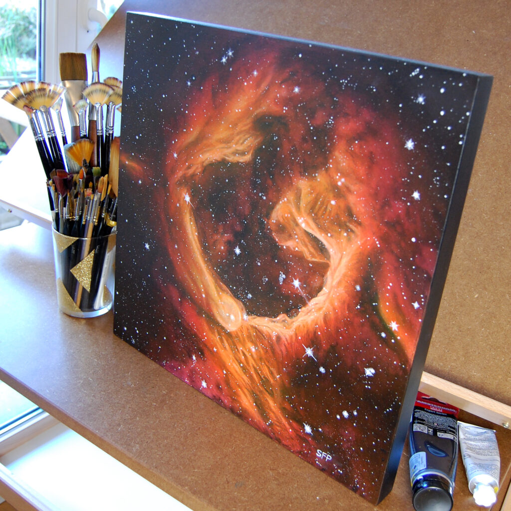 Tableau "L'anneau de feu" à l'atelier de l'artiste Arielle Payet