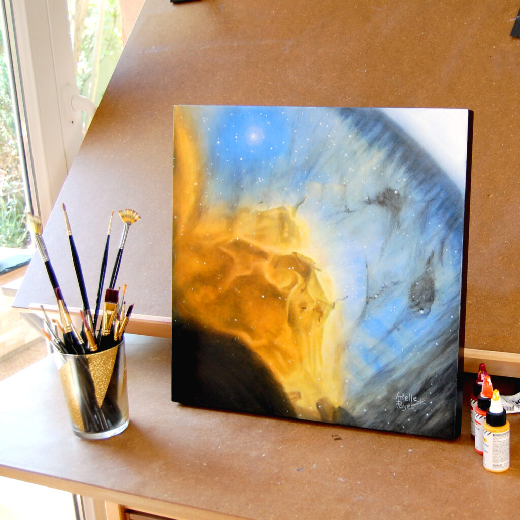 Peinture "Les yeux dans les cieux" par Arielle Payet à son atelier