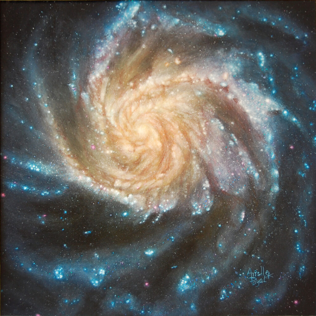 Peinture intitulée "Toutes pour une" par Arielle Payet figurant une galaxie