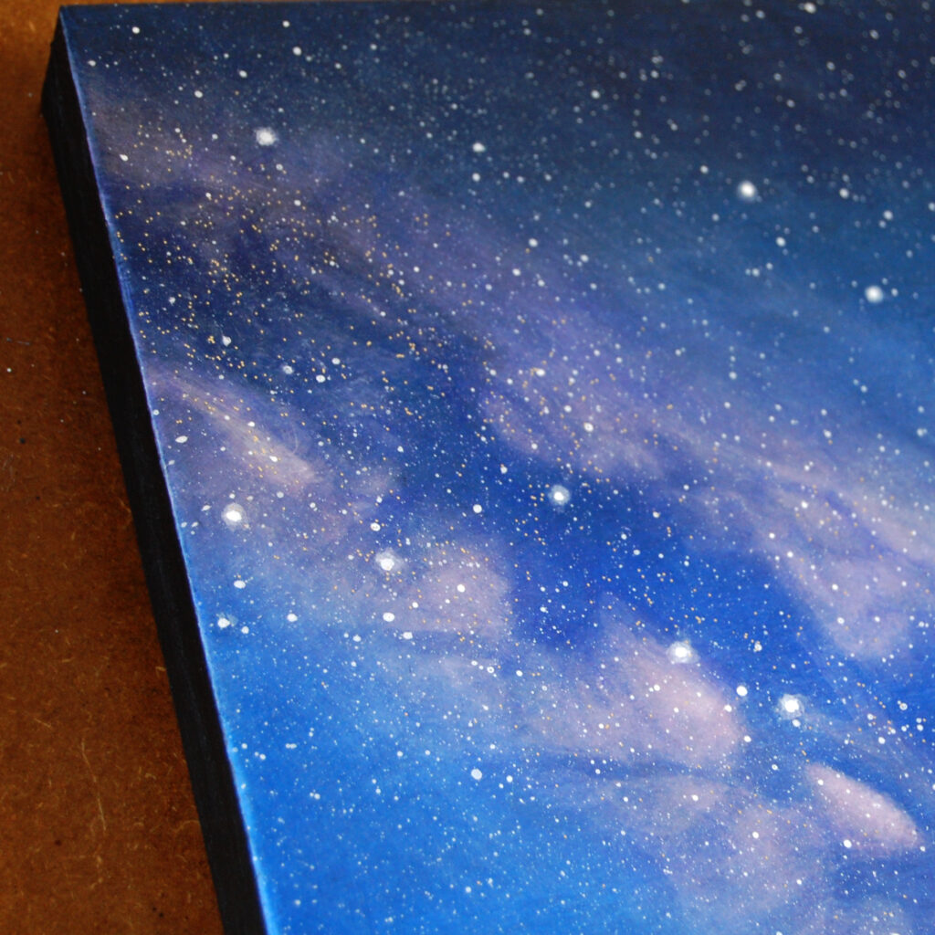 Détail des paillettes sur le tableau "Pluie d'étoiles" d'Arielle Payet