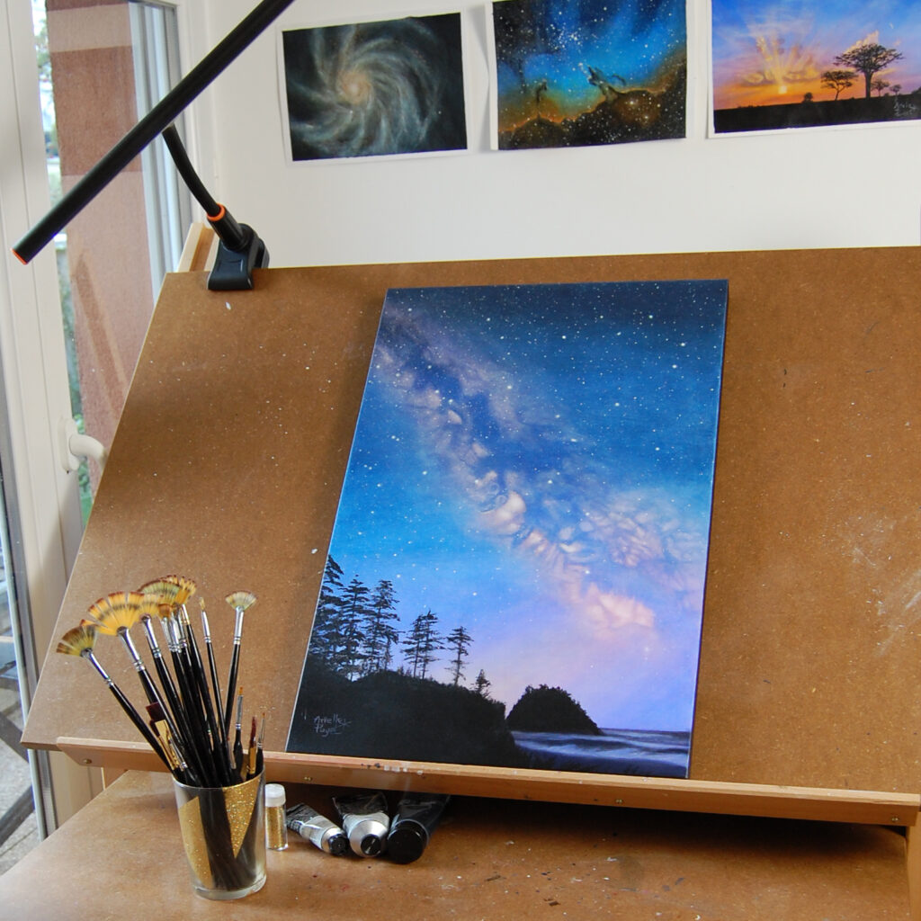 Peinture "Pluie d'étoiles" à l'atelier d'Arielle Payet